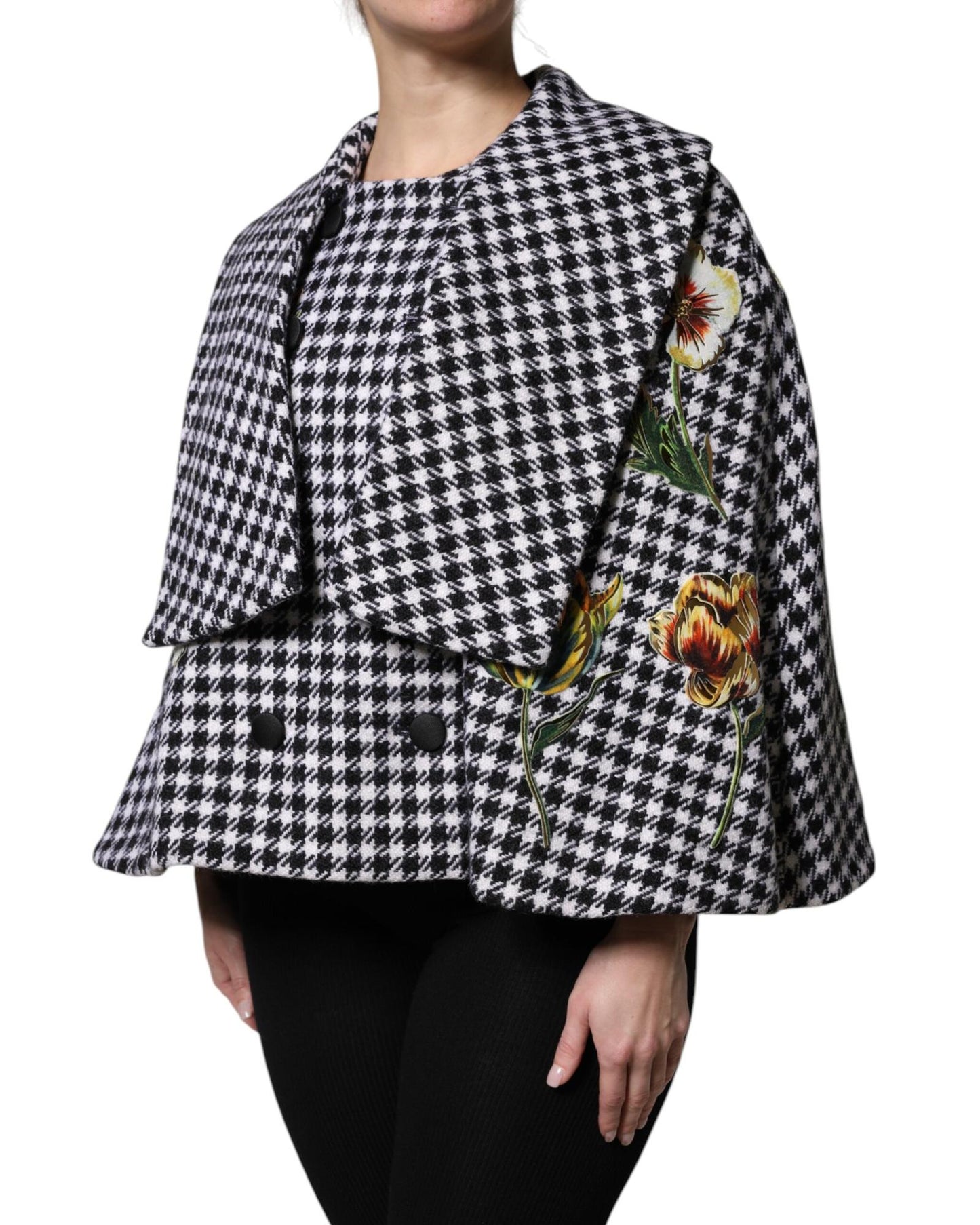 Dolce & Gabbana Women's Black White Monochrome Patterned Floral Cape Jacket - 38 IT