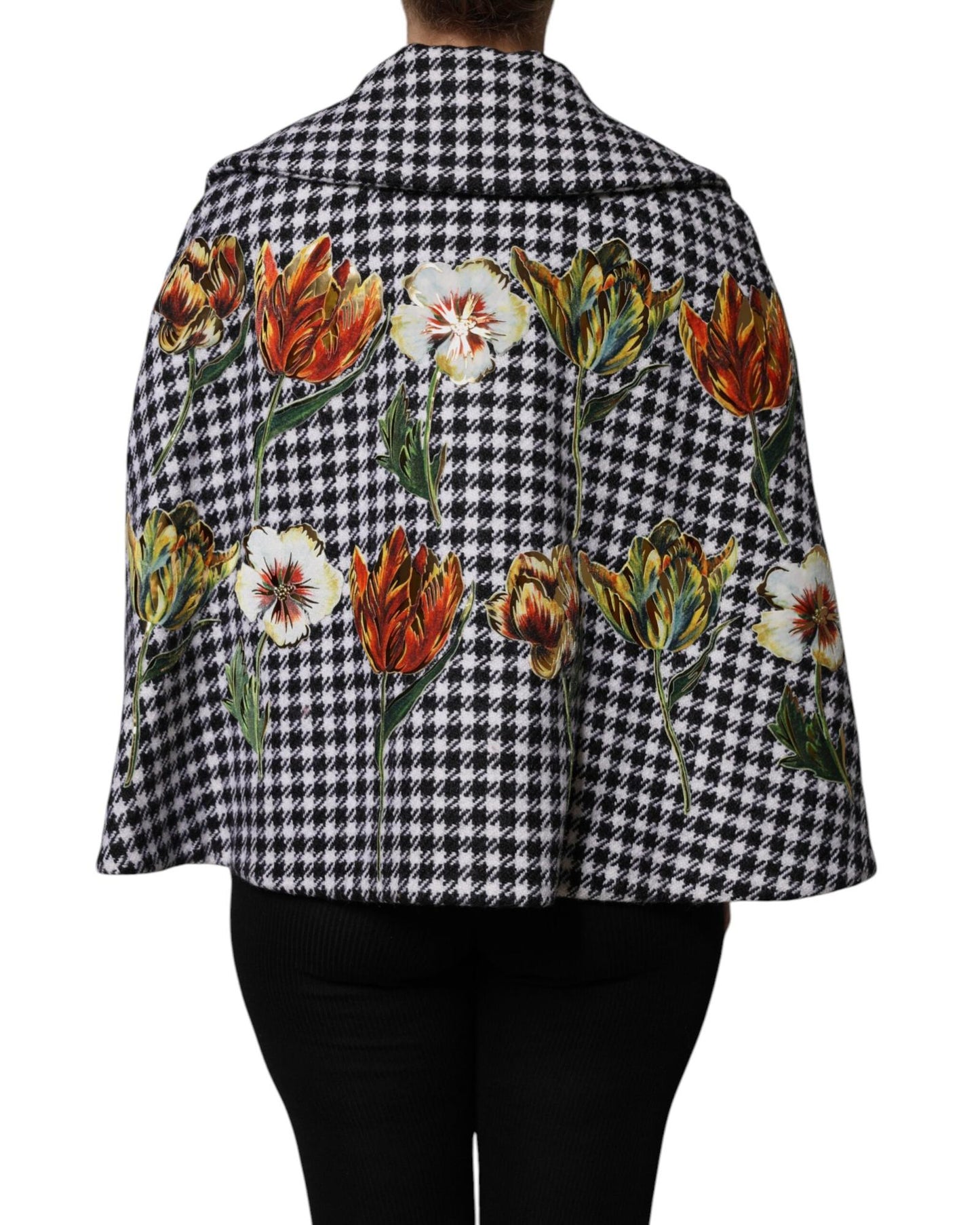 Dolce & Gabbana Women's Black White Monochrome Patterned Floral Cape Jacket - 40 IT