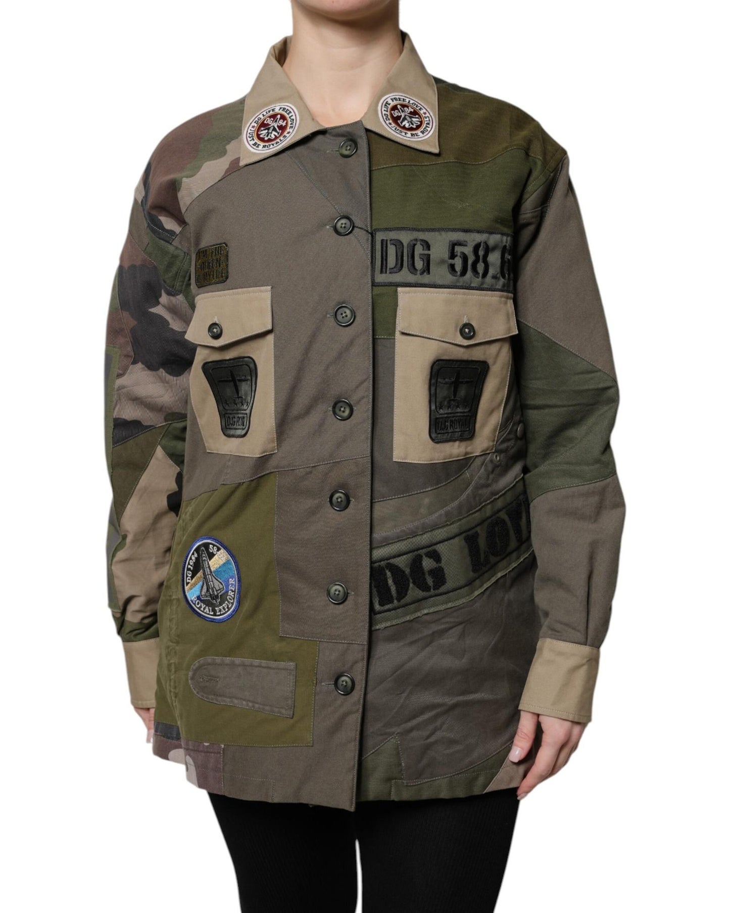 Dolce & Gabbana Women's Military Green Cotton Button Down Jacket - 36 IT