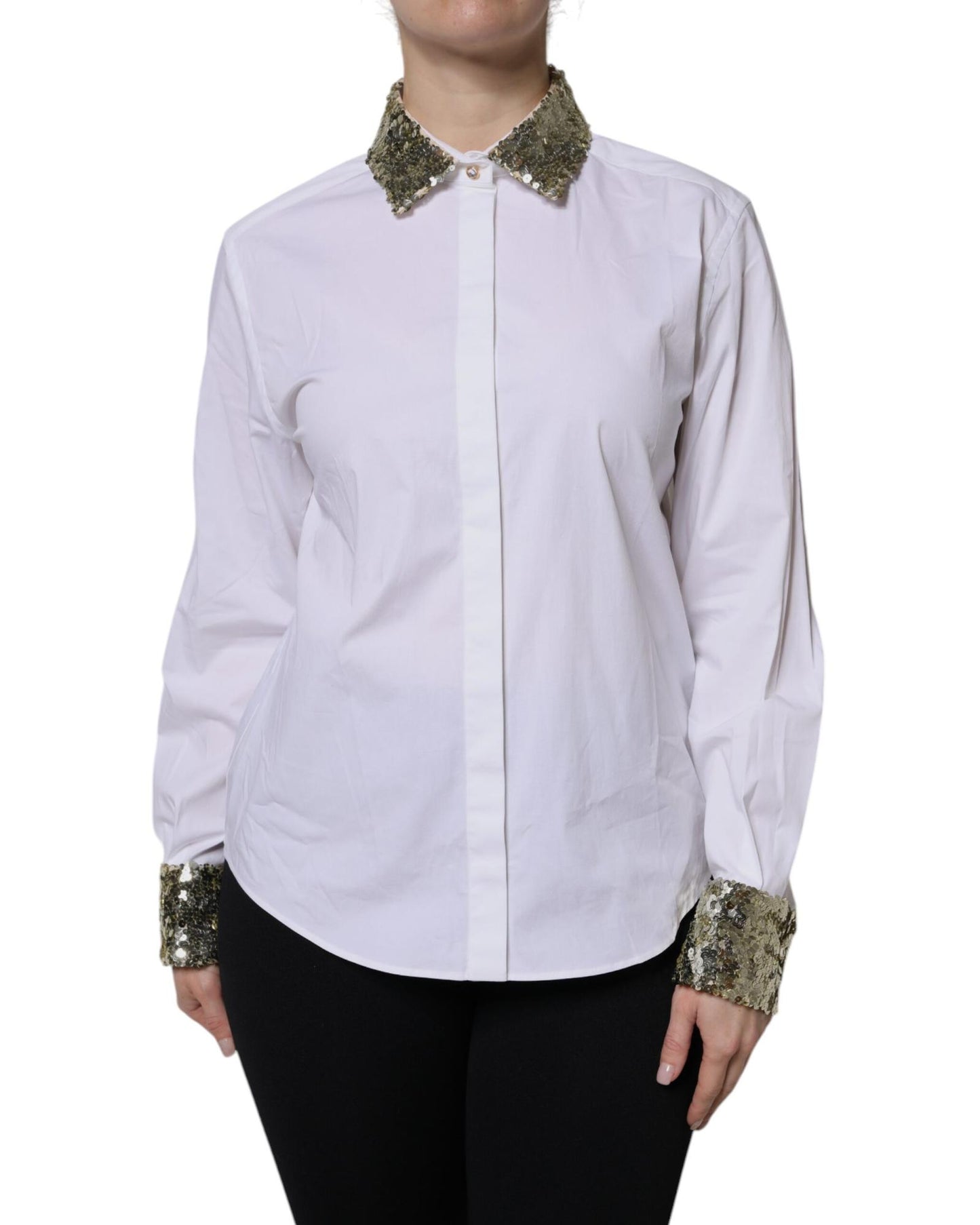 Dolce & Gabbana Women's White Cotton Long Sleeves Sequin Shirt Top - 40 IT