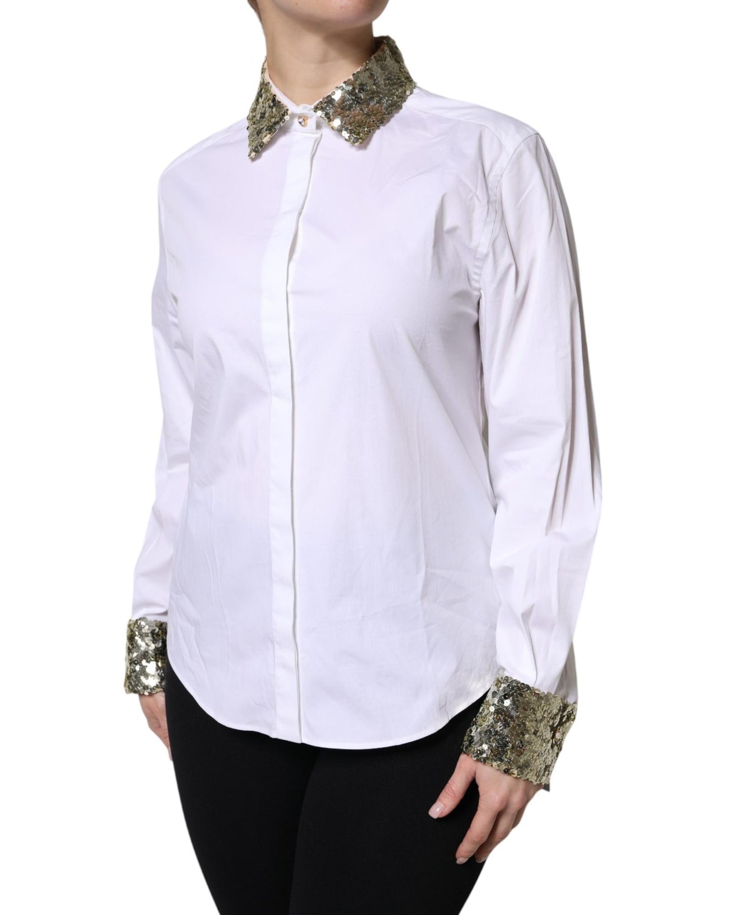 Dolce & Gabbana Women's White Cotton Long Sleeves Sequin Shirt Top - 40 IT