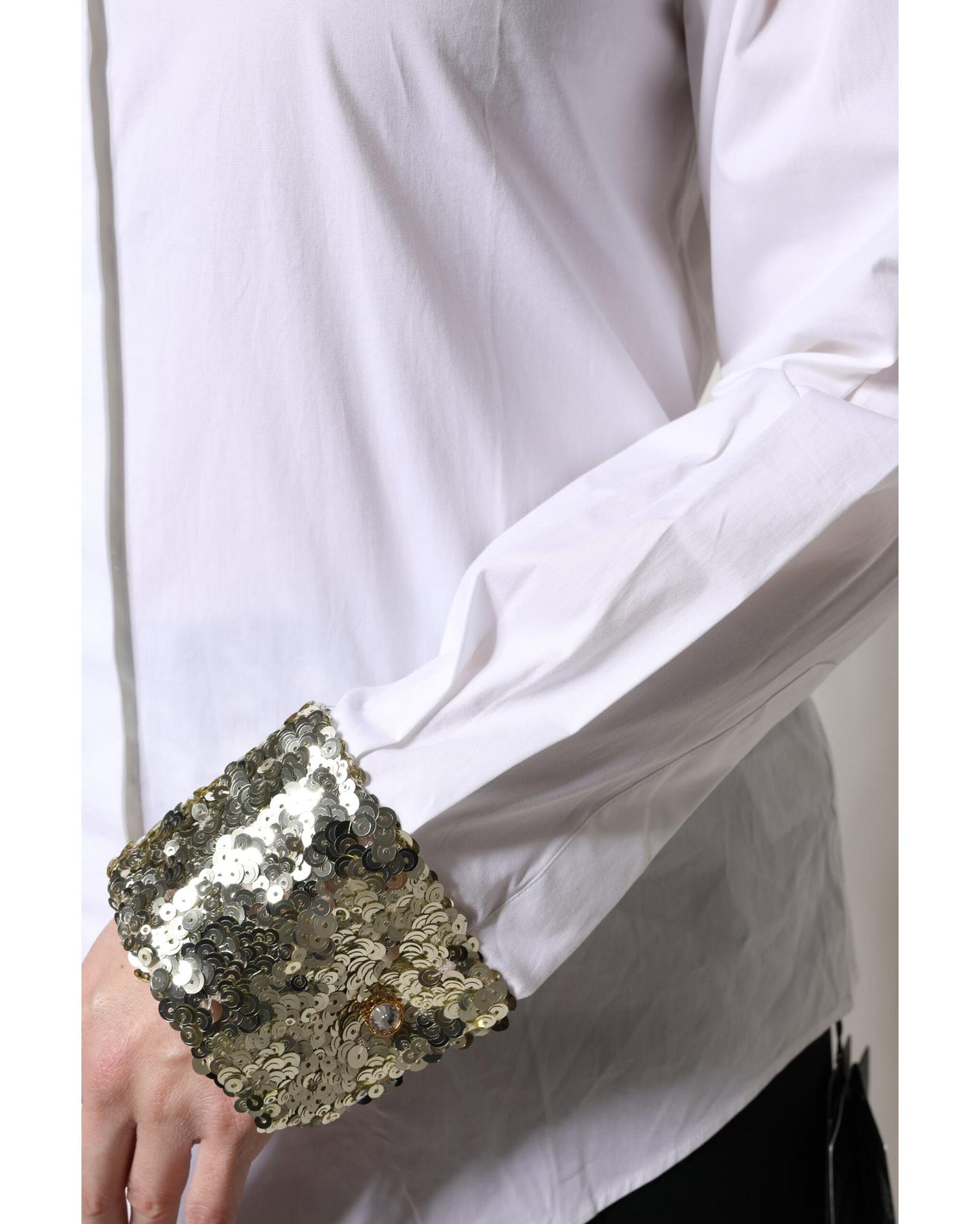 Dolce & Gabbana Women's White Cotton Long Sleeves Sequin Shirt Top - 40 IT