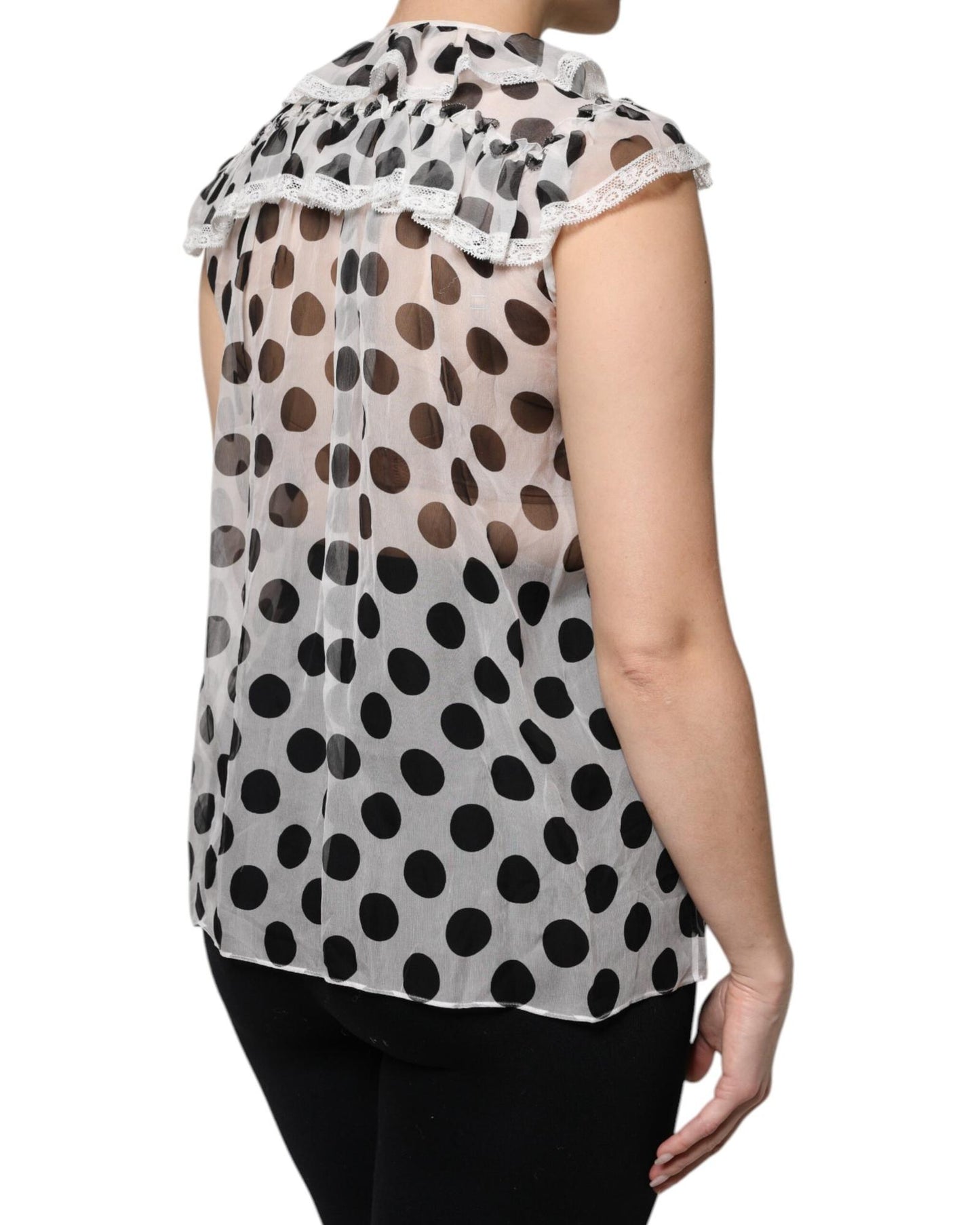 Dolce & Gabbana Women's White Black Polka Dot Cotton Sleeveless Top - 42 IT