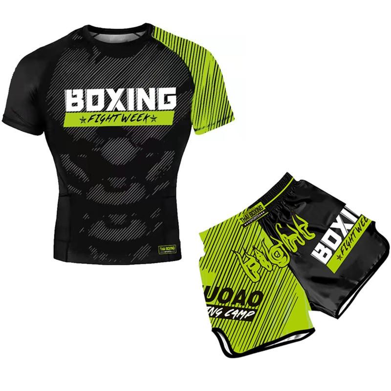Kids Boxing Set - Sparring Shorts And Tights - Bright Green - Silvery Dragon Black - M
