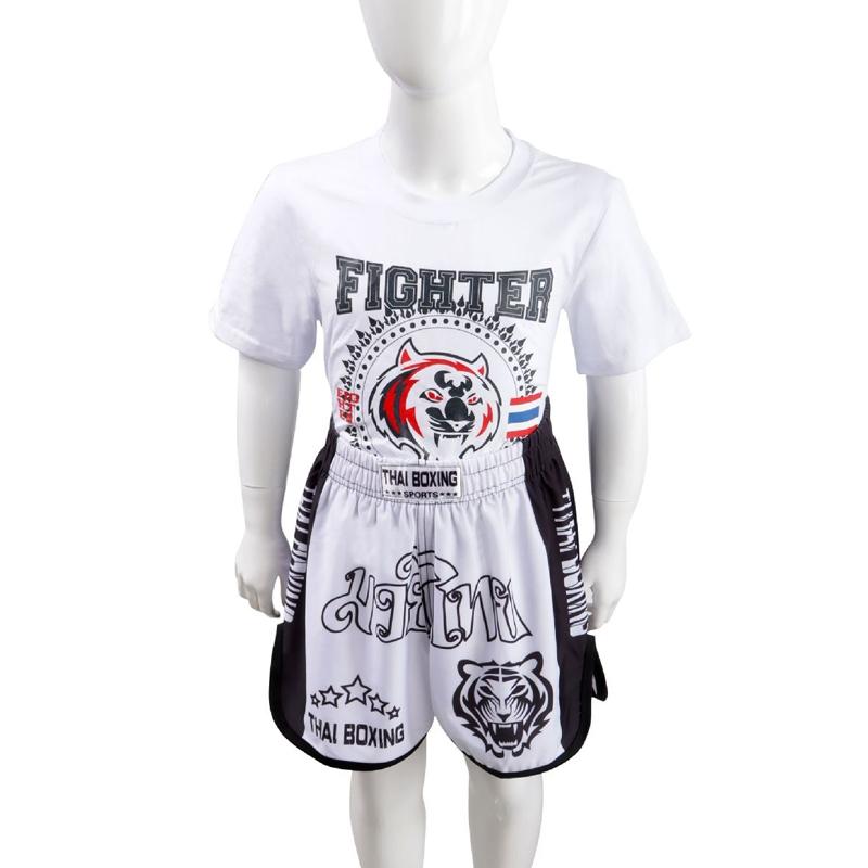 Kids Boxing Set - Sparring Shorts And Tights - Bright Green - Silvery Dragon Black - M