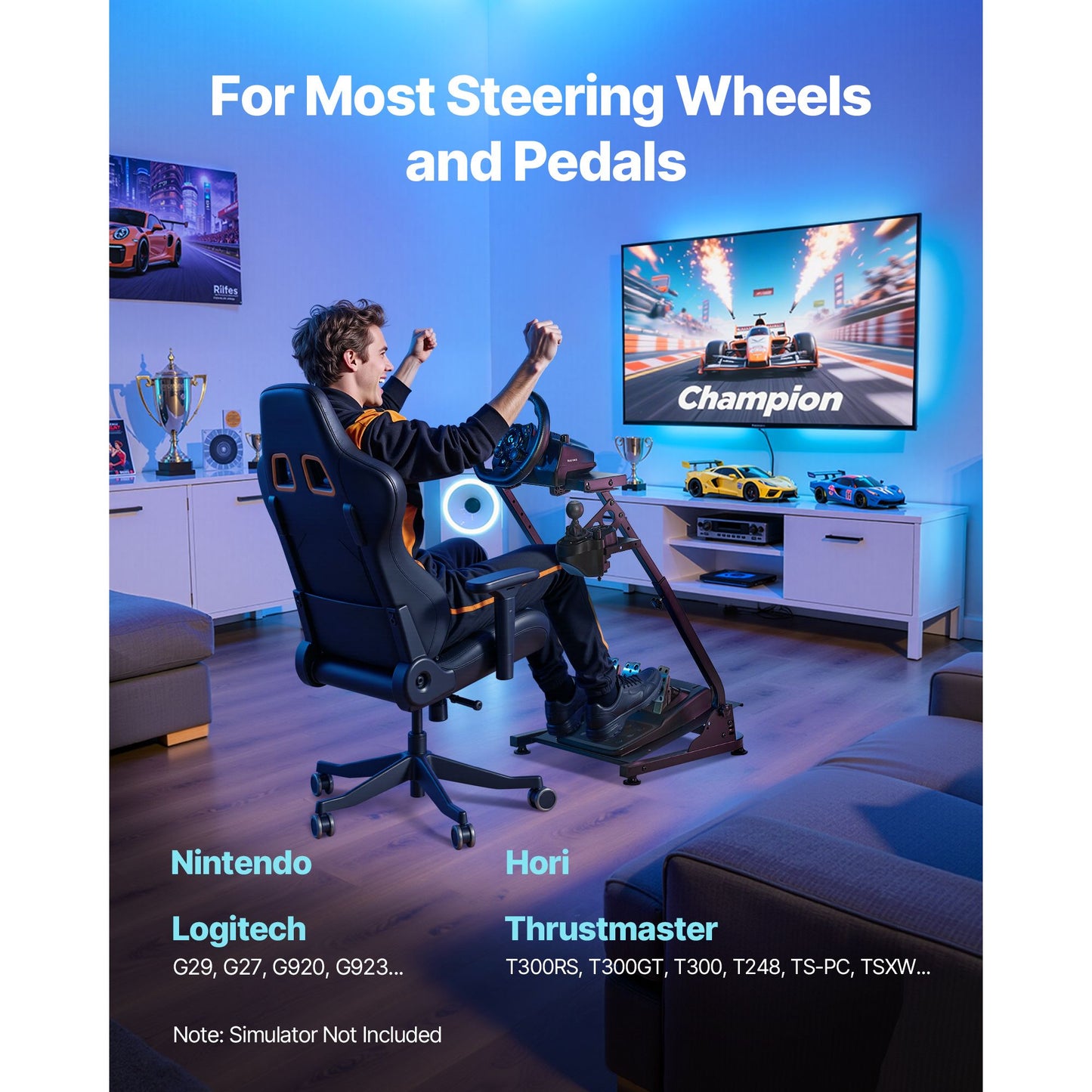 Racing Wheel Stand, Adjustable & Foldable Simulator Stand for Logitech G29 G27 G920 G923, Thrustmaster T300RS T300GT T248 TS-PC TSXW Gaming Cockpit,Pedals Simulator NOT Included