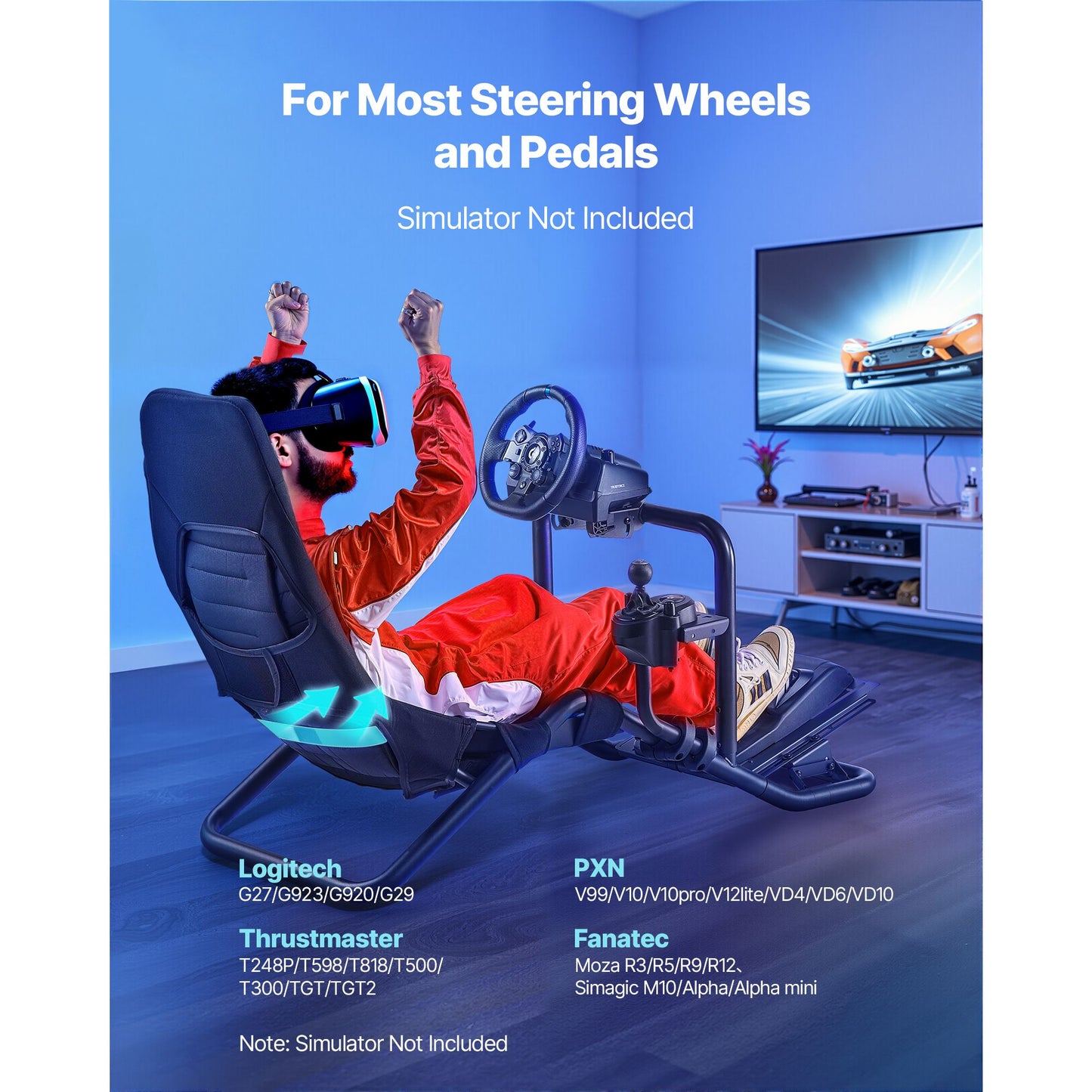 Racing Wheel Stand, Heavy-Duty Integrated Simulator Cockpit Steering Stand, Fit Logitech G25,G27,G29,G920,G923, Thrustmaster T300RS,TX F458,T500RS,T3PA-PRO (F1/GT) and CSR Pedals, Black