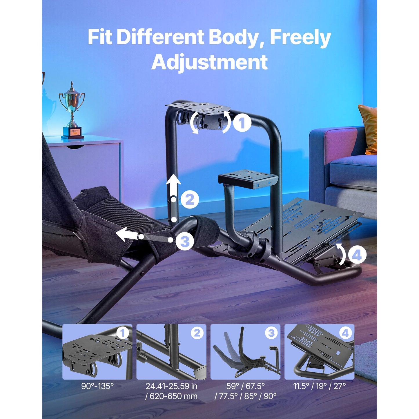 Racing Wheel Stand, Heavy-Duty Integrated Simulator Cockpit Steering Stand, Fit Logitech G25,G27,G29,G920,G923, Thrustmaster T300RS,TX F458,T500RS,T3PA-PRO (F1/GT) and CSR Pedals, Black