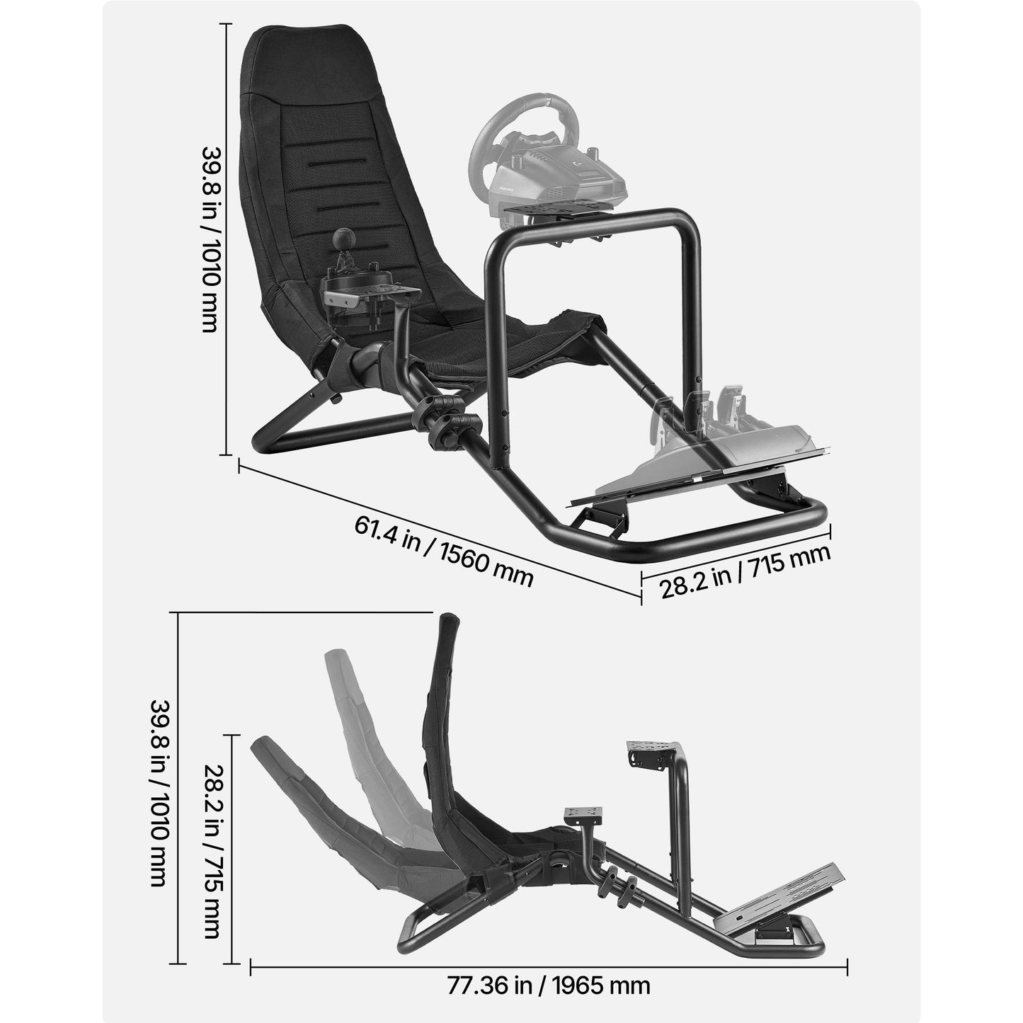 Racing Wheel Stand, Heavy-Duty Integrated Simulator Cockpit Steering Stand, Fit Logitech G25,G27,G29,G920,G923, Thrustmaster T300RS,TX F458,T500RS,T3PA-PRO (F1/GT) and CSR Pedals, Black