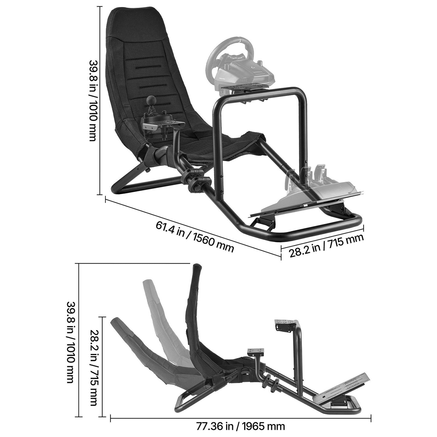 Racing Wheel Stand, Heavy-Duty Integrated Simulator Cockpit Steering Stand, Fit Logitech G25,G27,G29,G920,G923, Thrustmaster T300RS,TX F458,T500RS,T3PA-PRO (F1/GT) and CSR Pedals, Black